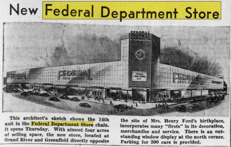 Federals (Federal Department Store) - Detroit - 15401 Grand River Ave 1949 (newer photo)